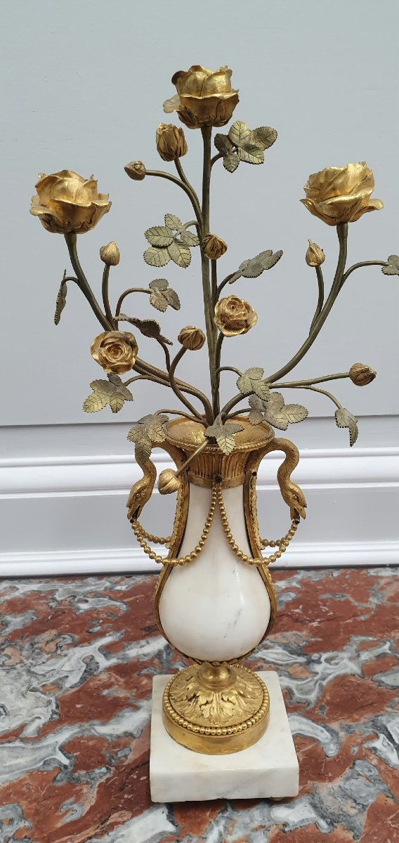 Pair Of Candelabra With Vases Of Flowers - Louis XVI Period-photo-2