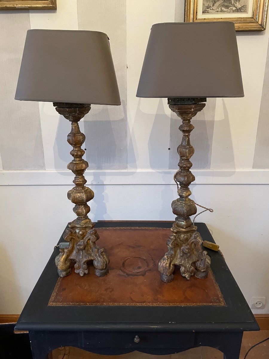 Pair Of Italian Candlesticks Mounted As A Lamp