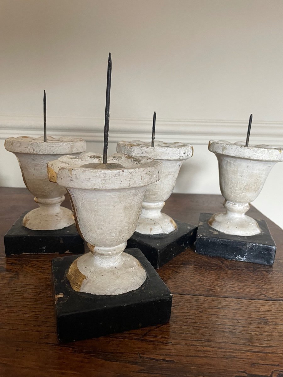 Lot Of 4 Small Candlesticks Italy XVIII Eme -photo-4