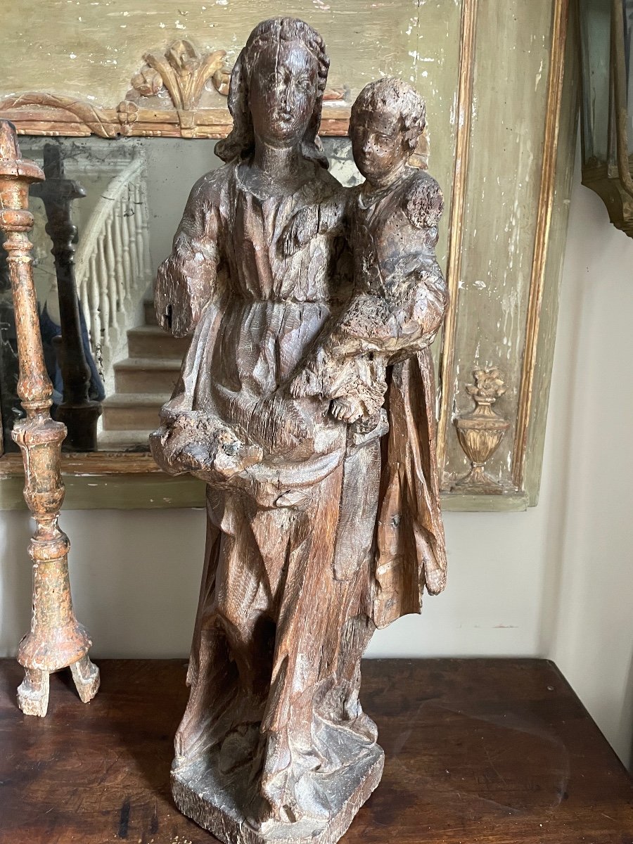 Virgin And Child In Carved Wood Late 16th Century 