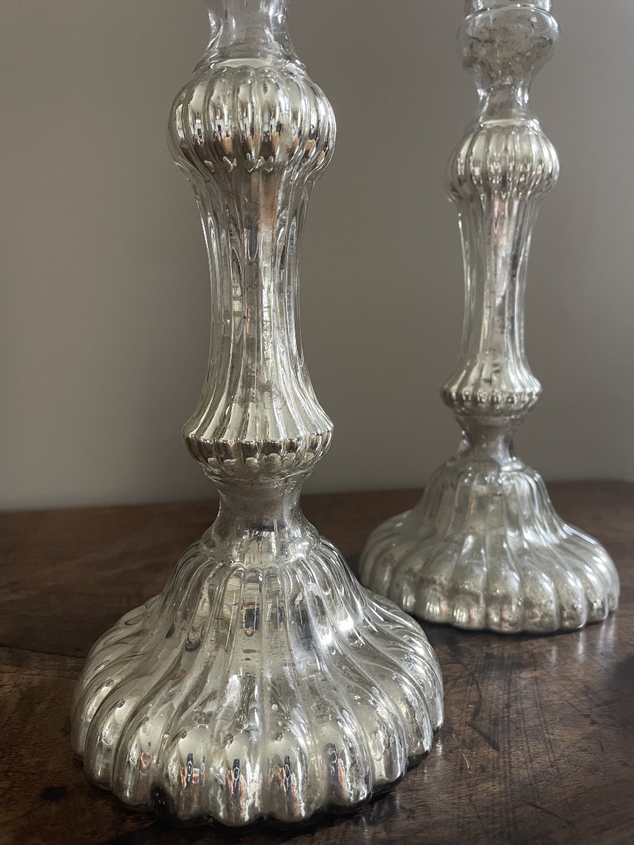 Lot de 3 bougeoirs en verre églomisé-photo-1