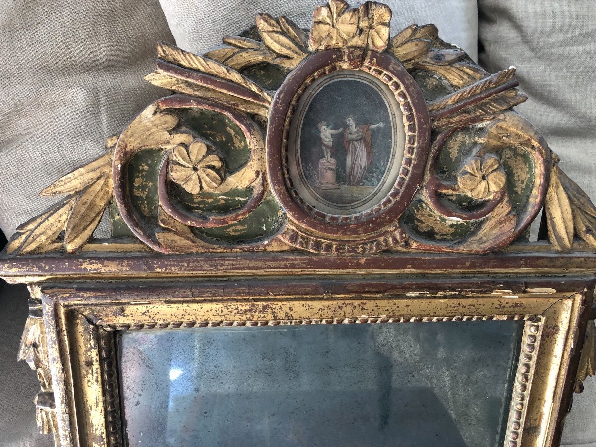 Miroir D’époque Louis XVI En Bois Doré Et Médaillon -photo-4