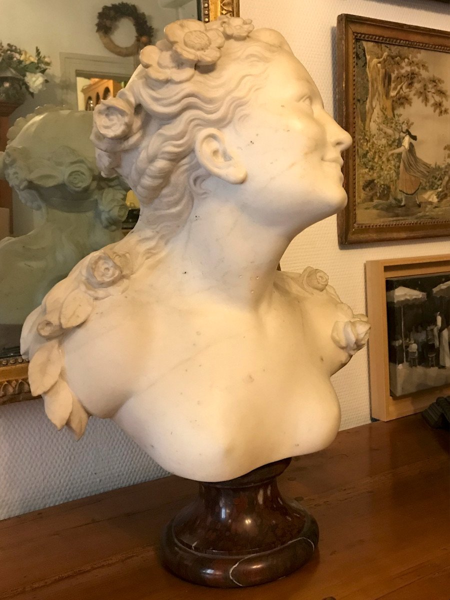 Bust Of A Young Woman In Carrara Marble Signed Jb Carpeaux, 19th Century-photo-2