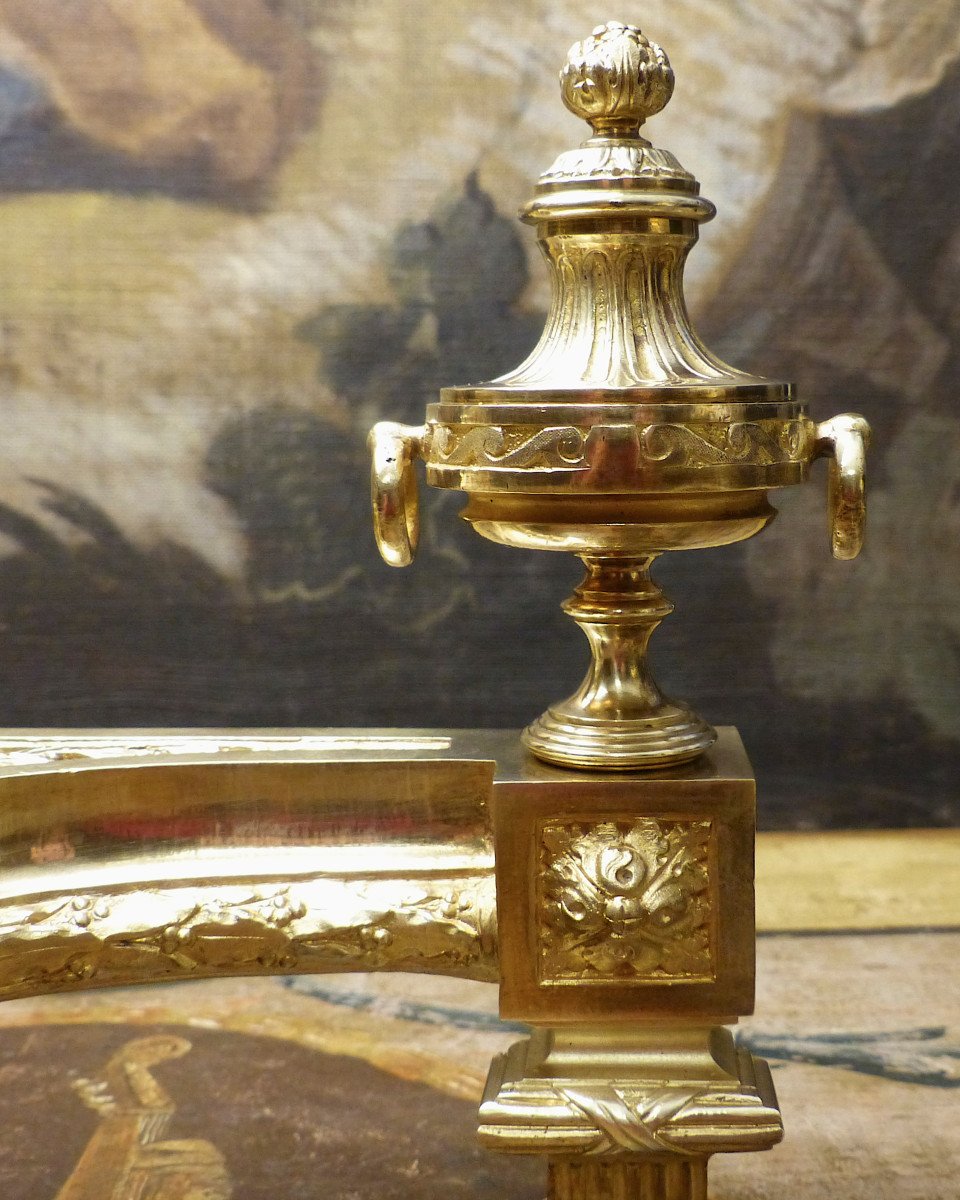 Grande Lampe Chenet De Style Louis XVI, Bronze Doré, XIXe-photo-4
