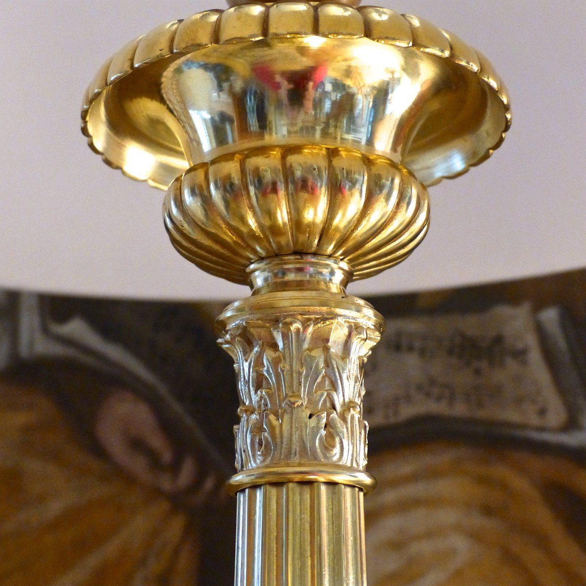 Gilt Bronze Candle Pique Mounted In Lamp-photo-3