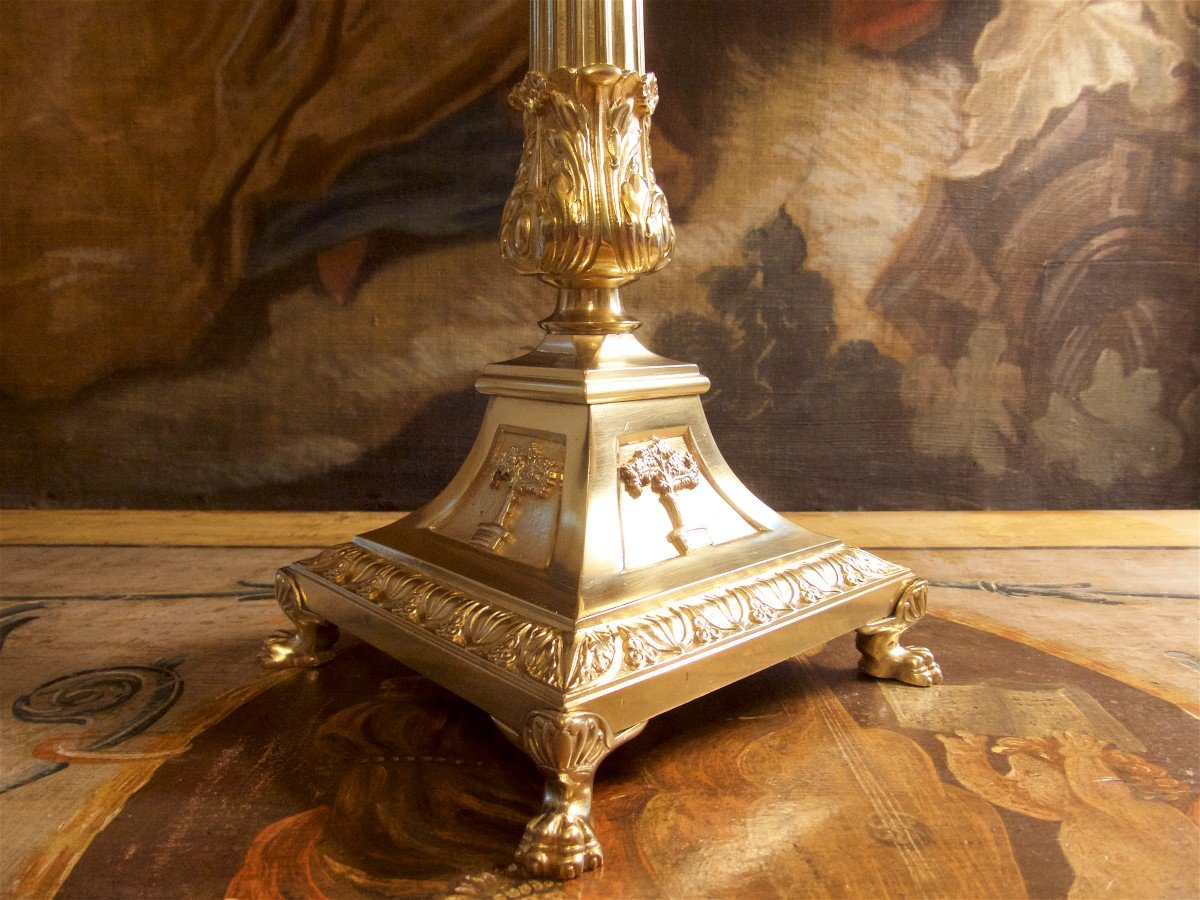 Gilt Bronze Candle Pique Mounted In Lamp-photo-4