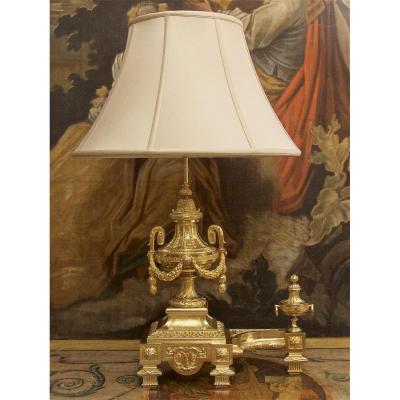 Grande Lampe Chenet De Style Louis XVI, Bronze Doré, XIXe