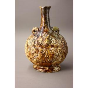 Bouteille En Terre Vernissée Renaissance. Avon . Fin XVIe/ début XVIIe