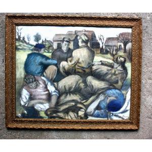 Grand Pastel, Le Repos, Scène De Genre, Daté Signé