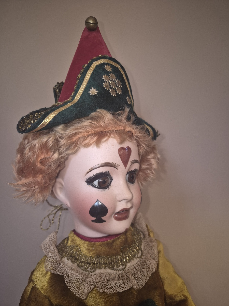Antique Doll Clown, All Original, Signed Lanternier And Tasson, Made In Limoges