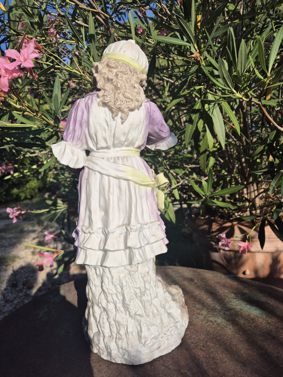 All Bisque " Little Girl With Her Cat" Figurine By Gebruder Heubach Thuringia-photo-2