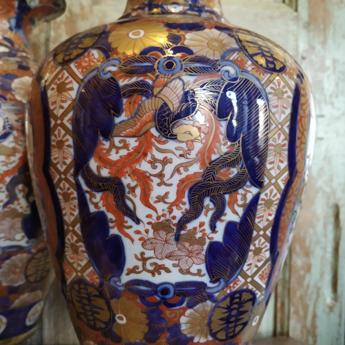 PAIRE DE VASES BALUSTRE IMARI DU JAPON D'EPOQUE XIXe-photo-3