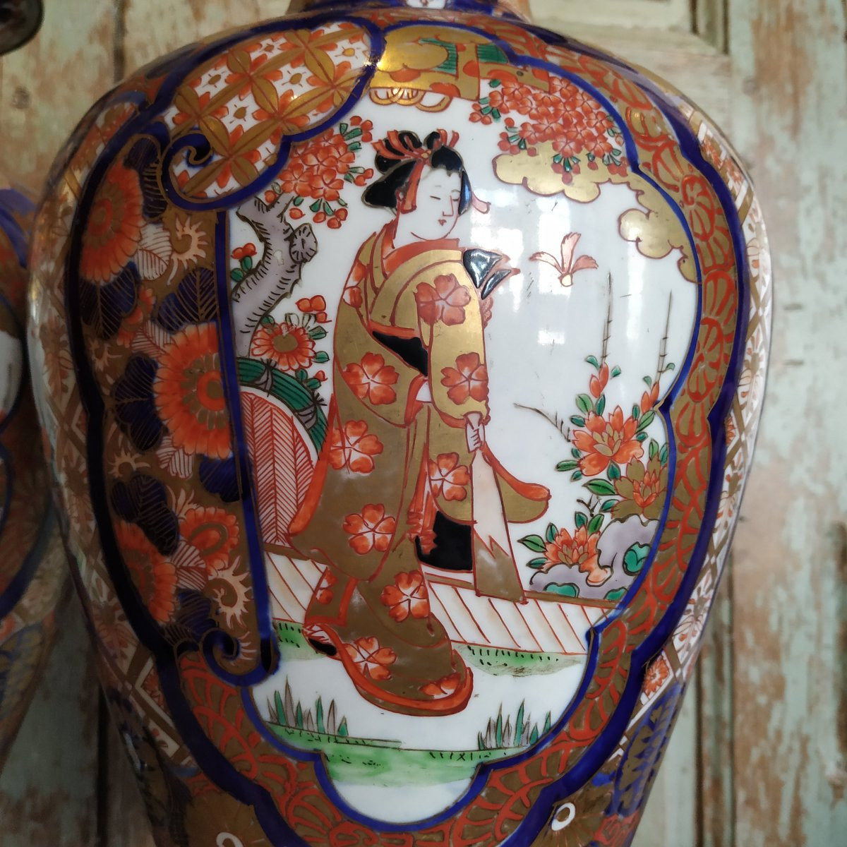 PAIRE DE VASES BALUSTRE IMARI DU JAPON D'EPOQUE XIXe-photo-4