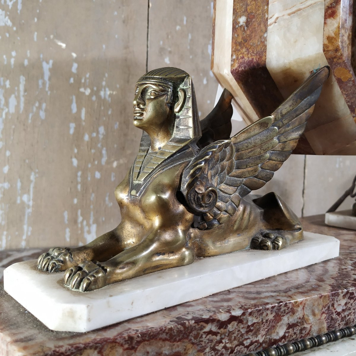 GARNITURE DE CHEMINEE D'EPOQUE ART DECO EGYPTOMANIA-photo-2