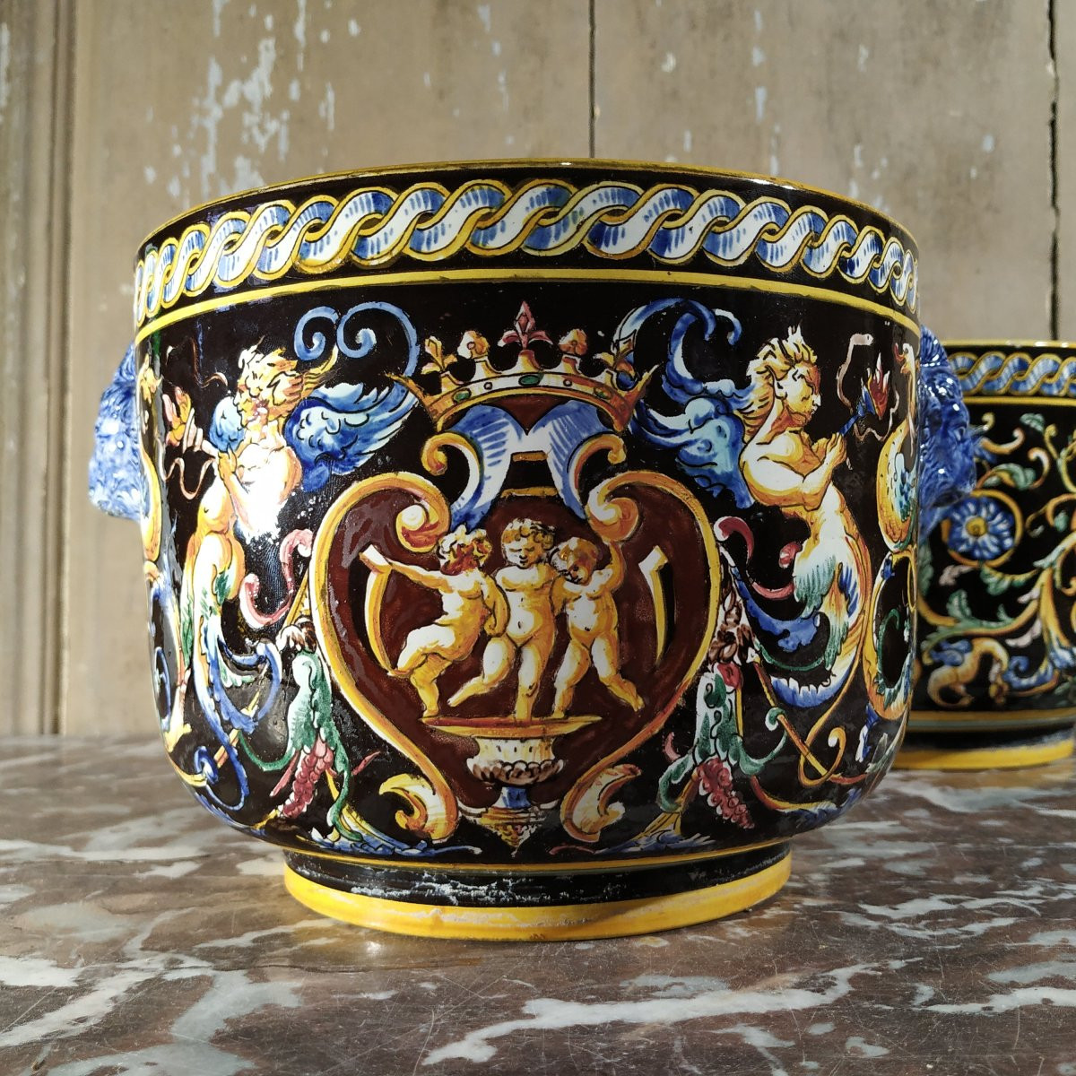 PAIRE DE CACHE-POTS DE GIEN CIRCA 1866-1875-photo-3