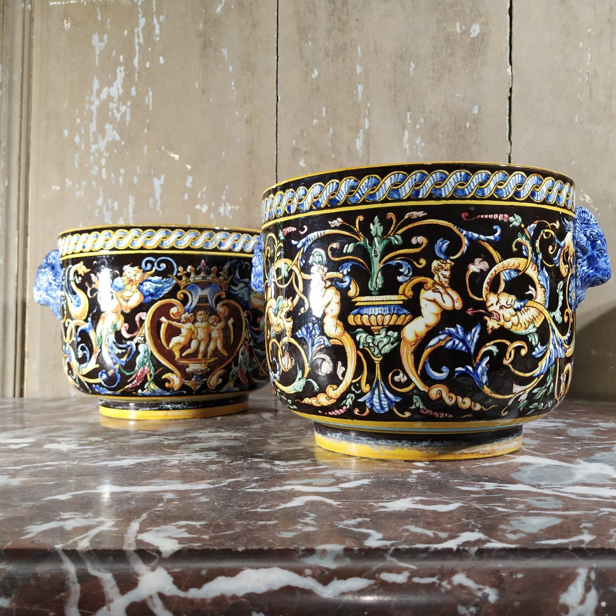 PAIRE DE CACHE-POTS DE GIEN CIRCA 1866-1875-photo-4