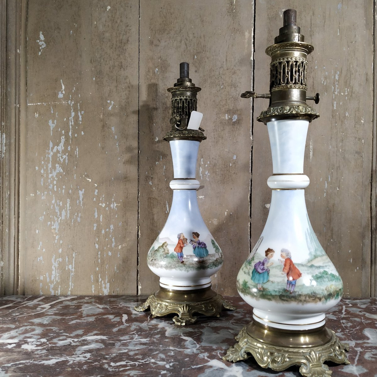 PAIRE DE LAMPES À PETROLE CIRCA 1850 -photo-2