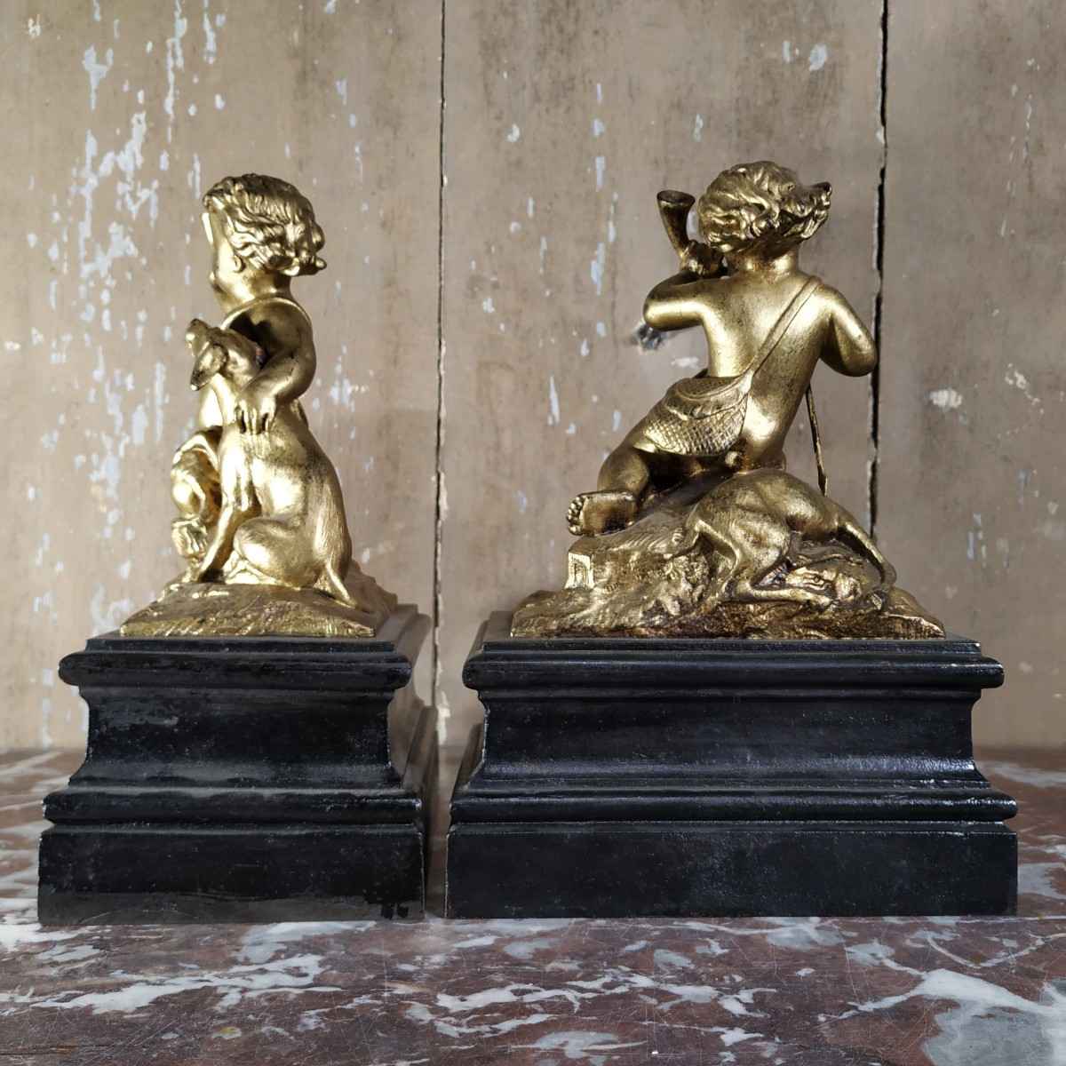 Pair Of Ornamental Subjects Figuring Hunting Puttis -photo-1