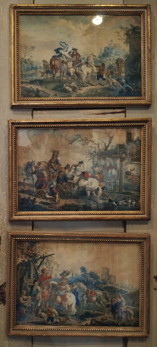 SUITE DE TROIS DESSINS AQUARELLES D'EPOQUE XVIIIe