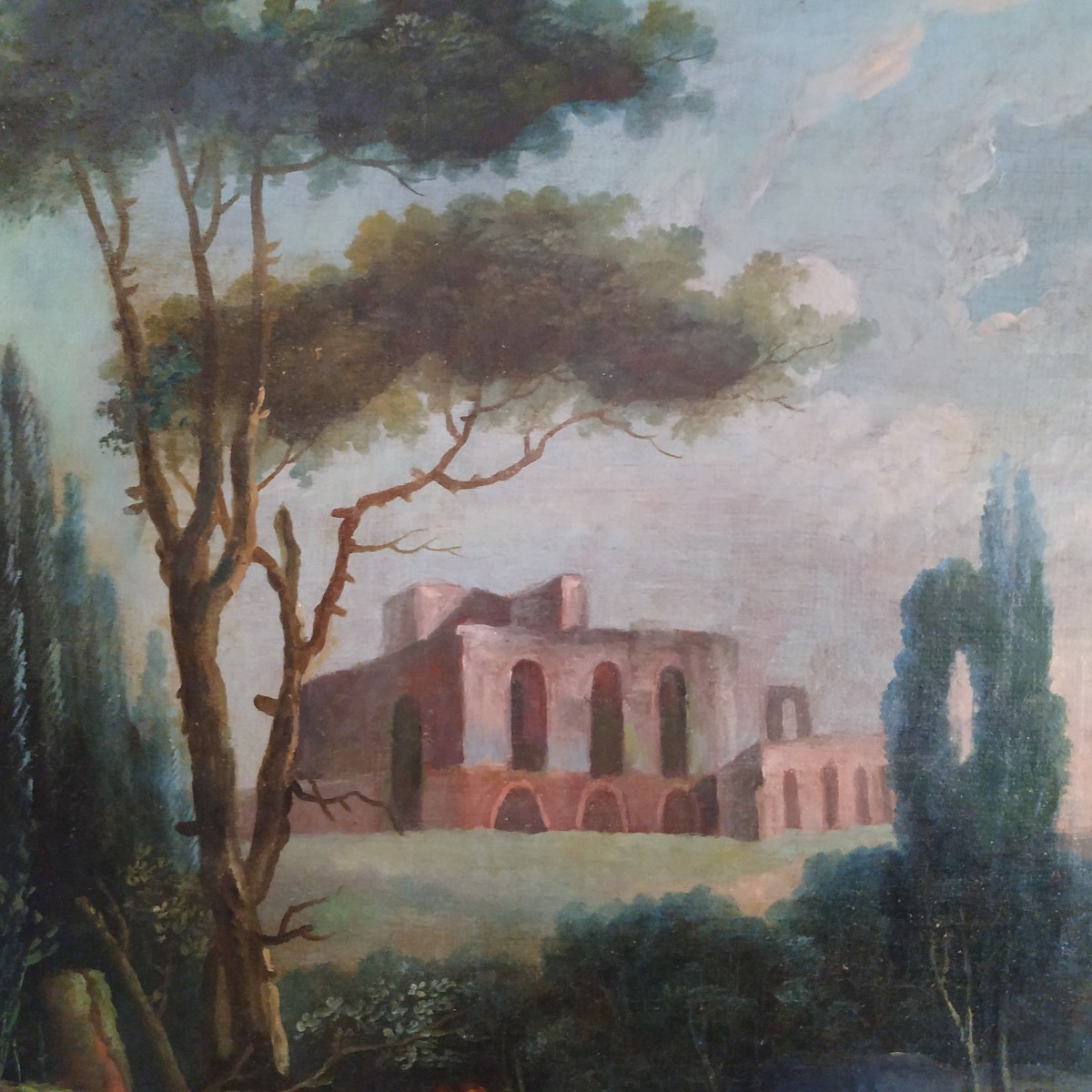 PAYSAGE ITALIEN DANS LE GOUT D'HUBERT ROBERT D'EPOQUE XIXe-photo-4