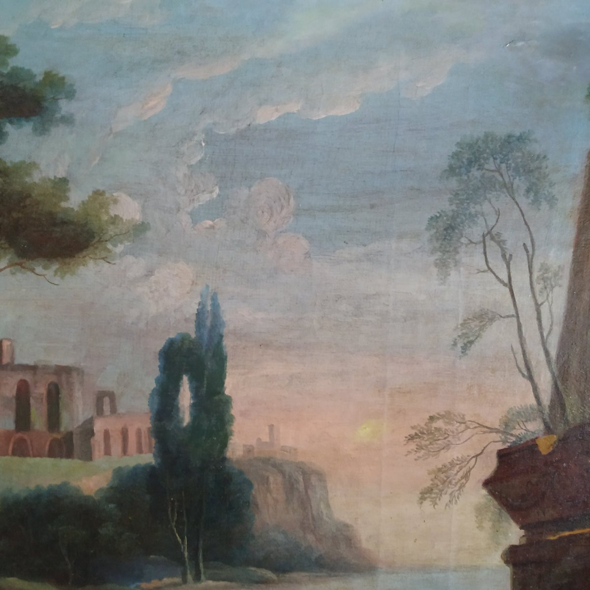 PAYSAGE ITALIEN DANS LE GOUT D'HUBERT ROBERT D'EPOQUE XIXe-photo-3