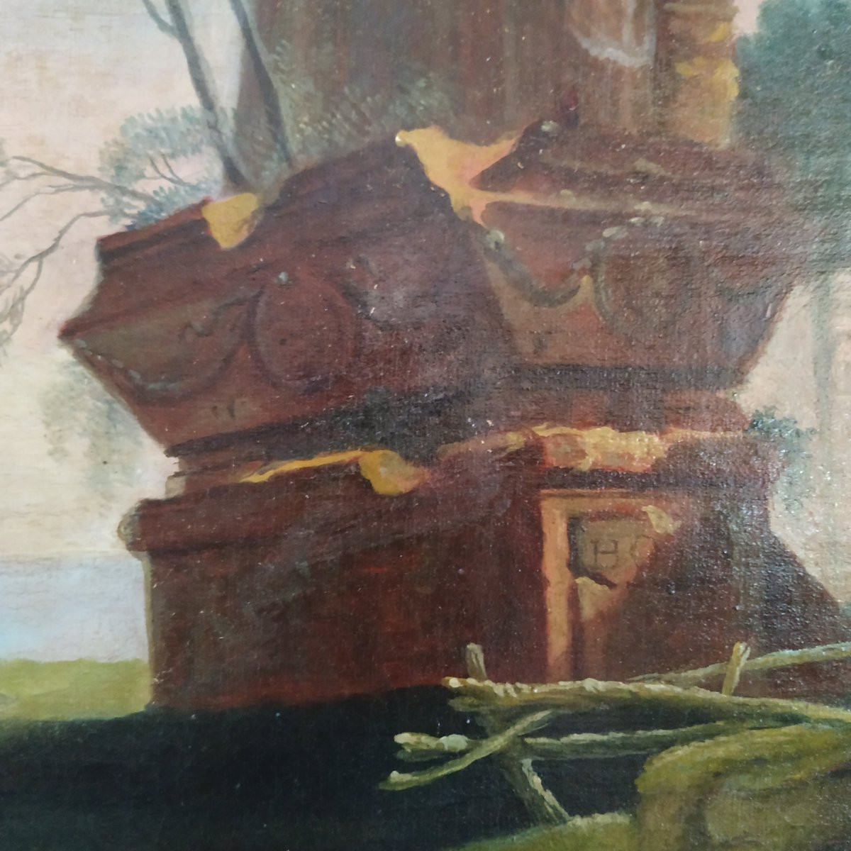 PAYSAGE ITALIEN DANS LE GOUT D'HUBERT ROBERT D'EPOQUE XIXe-photo-4
