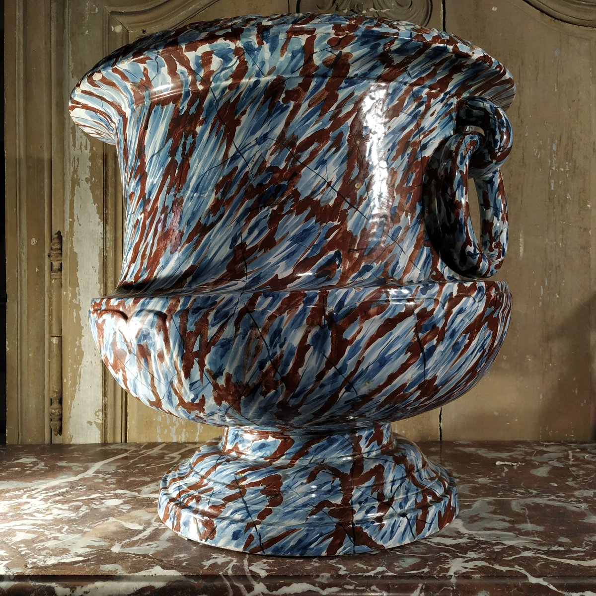  "antique-style" Vase With Marbled Decoration—premiere / Dijon/villers-les-pots Faience!-photo-1