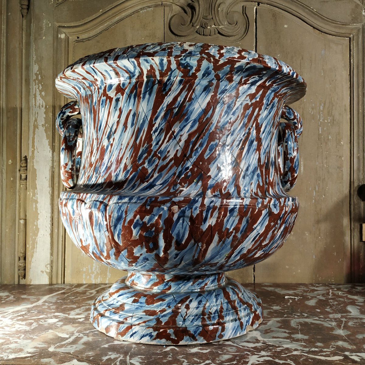  "antique-style" Vase With Marbled Decoration—premiere / Dijon/villers-les-pots Faience!-photo-5