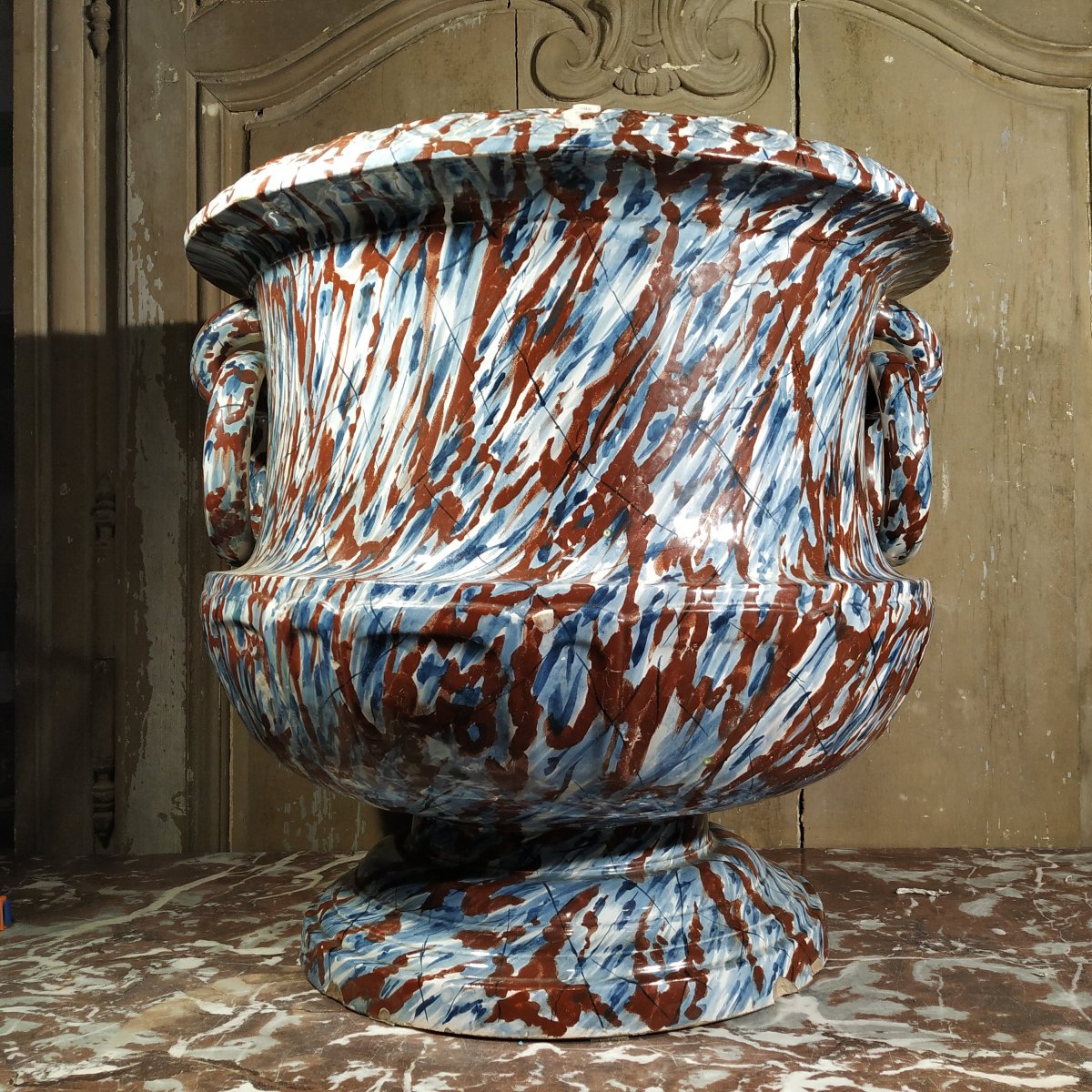  "antique-style" Vase With Marbled Decoration—premiere / Dijon/villers-les-pots Faience!