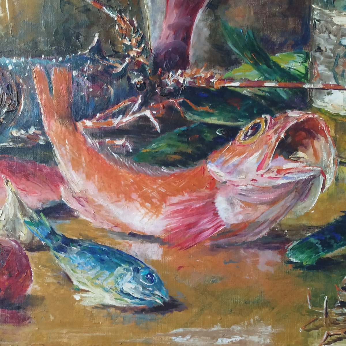 Still Life With Fish By Victor Bruzac, 1962-photo-3