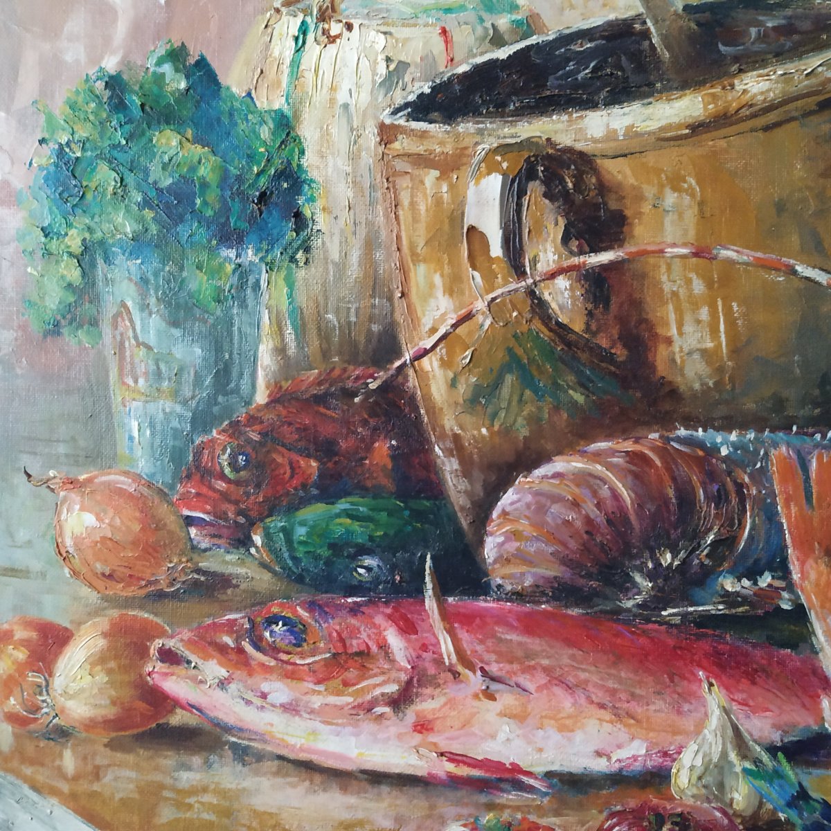 Still Life With Fish By Victor Bruzac, 1962-photo-1