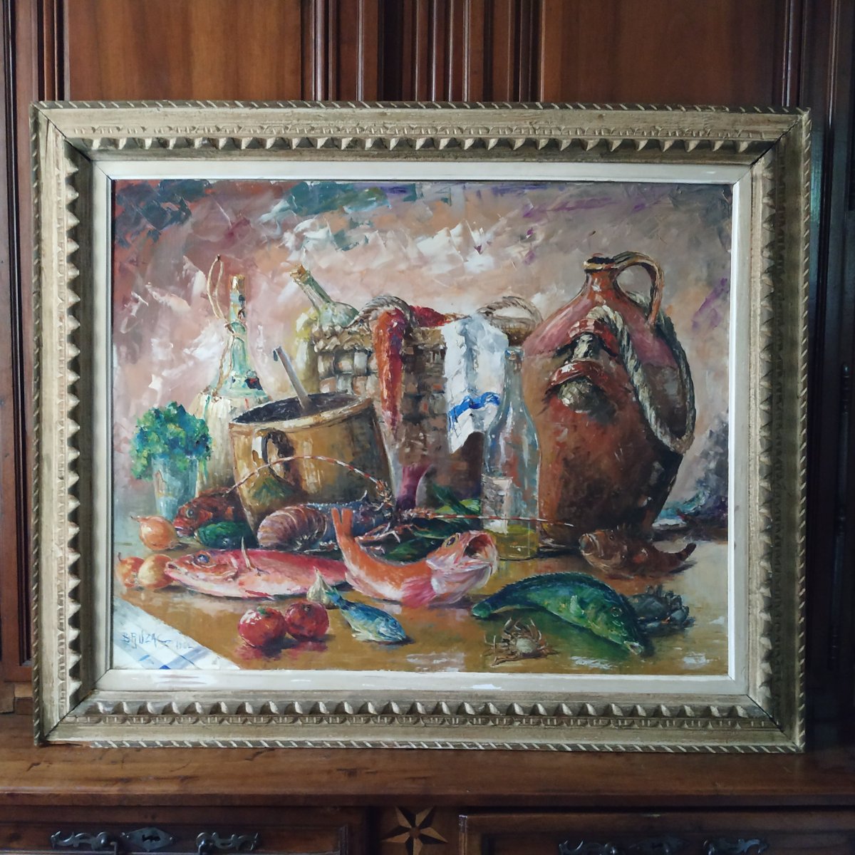 Still Life With Fish By Victor Bruzac, 1962-photo-3