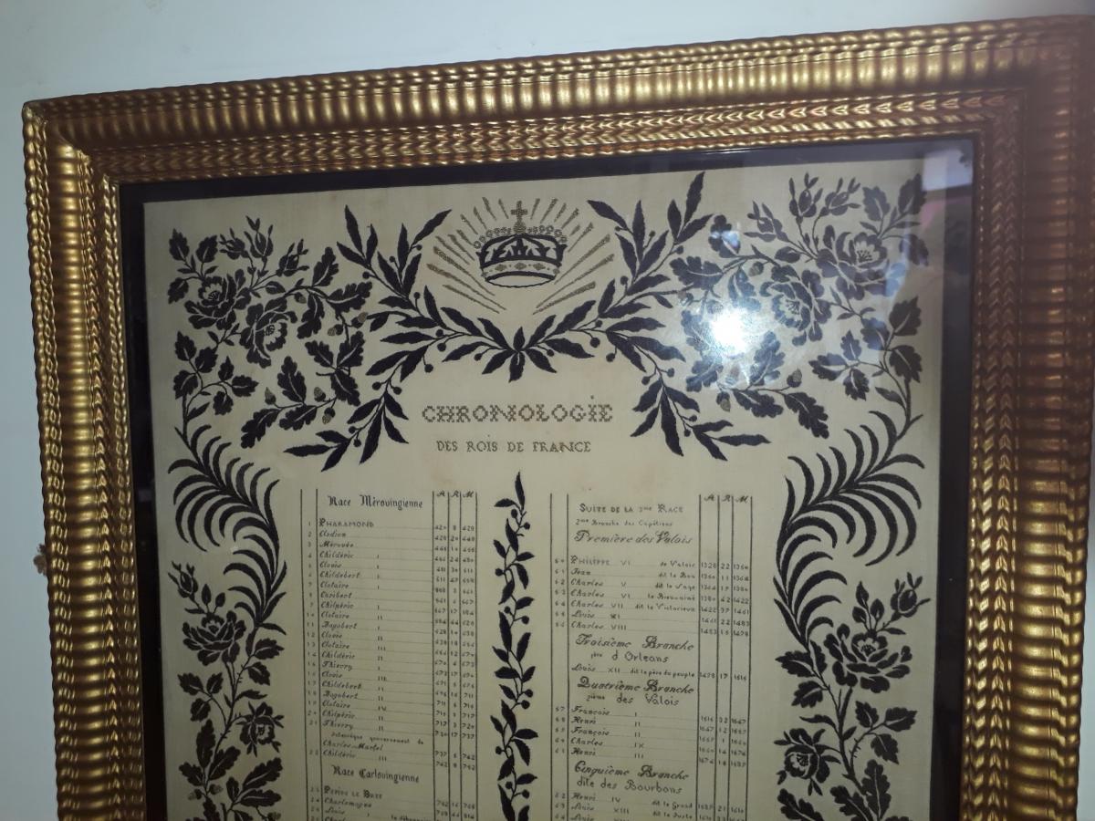 Embroidery Of The Kings Of France Folk Art Bourgeois Epoque Napoléon III-photo-3