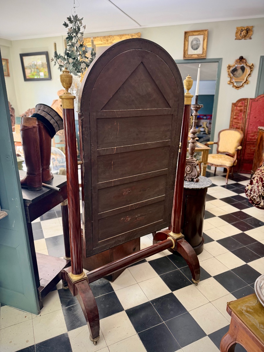 Empire-style Psyche In Mahogany And Gilded Bronze – Early 19th Century-photo-1