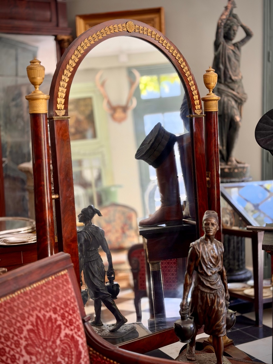 Empire-style Psyche In Mahogany And Gilded Bronze – Early 19th Century