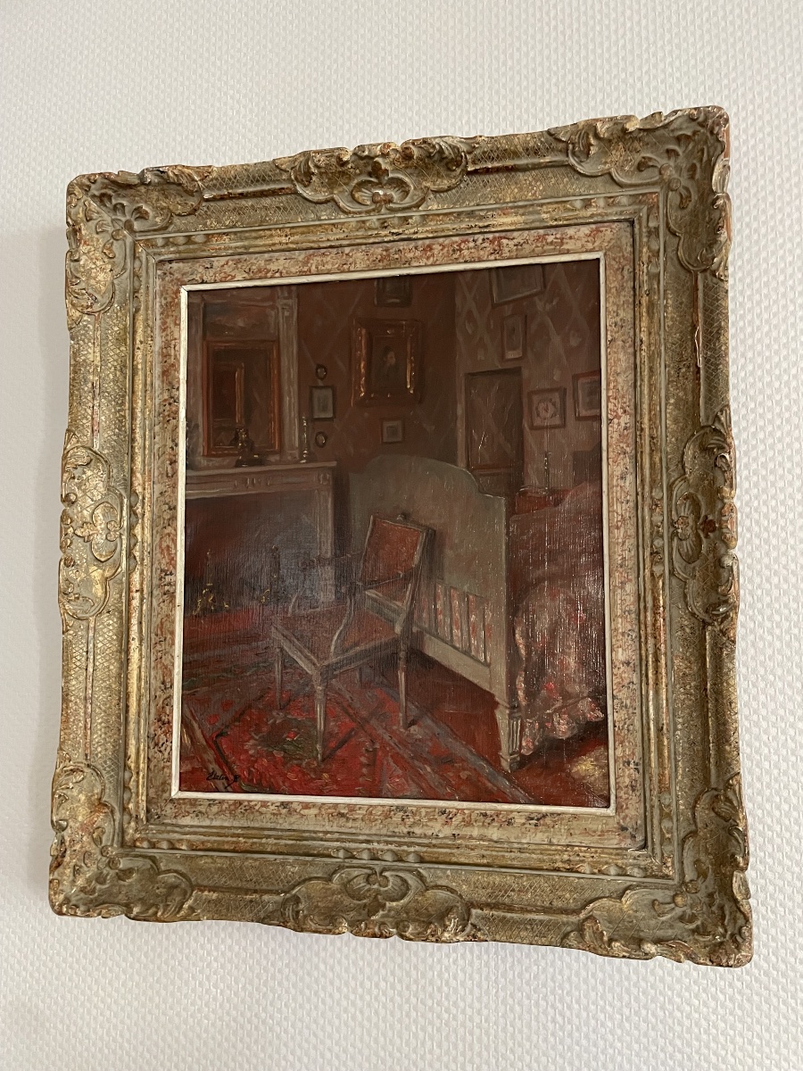 Paul Urtin (1874-1962) – Intérieur intimiste au mobilier Louis XVI – 