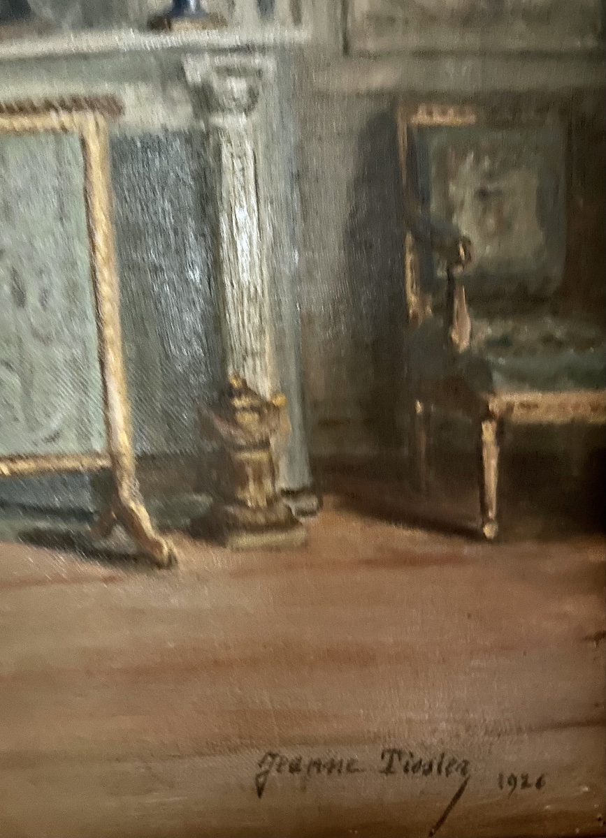 JEANNE TISSIER (née en 1888 ?) Intérieur à la cheminée-photo-3