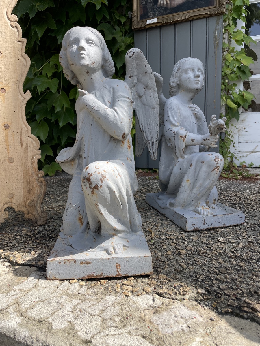 Paire d’anges agenouillés en fonte de fer – A. Durenne, Sommevoire – XIXe siècle-photo-4