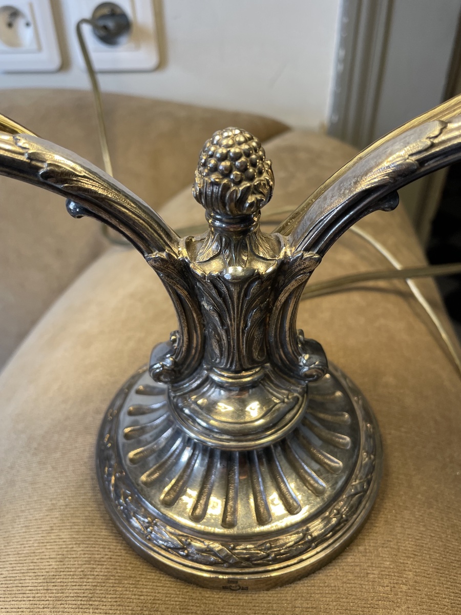 Pair Of Two-light Silver-plated Candlesticks, Late 19th Century-photo-4