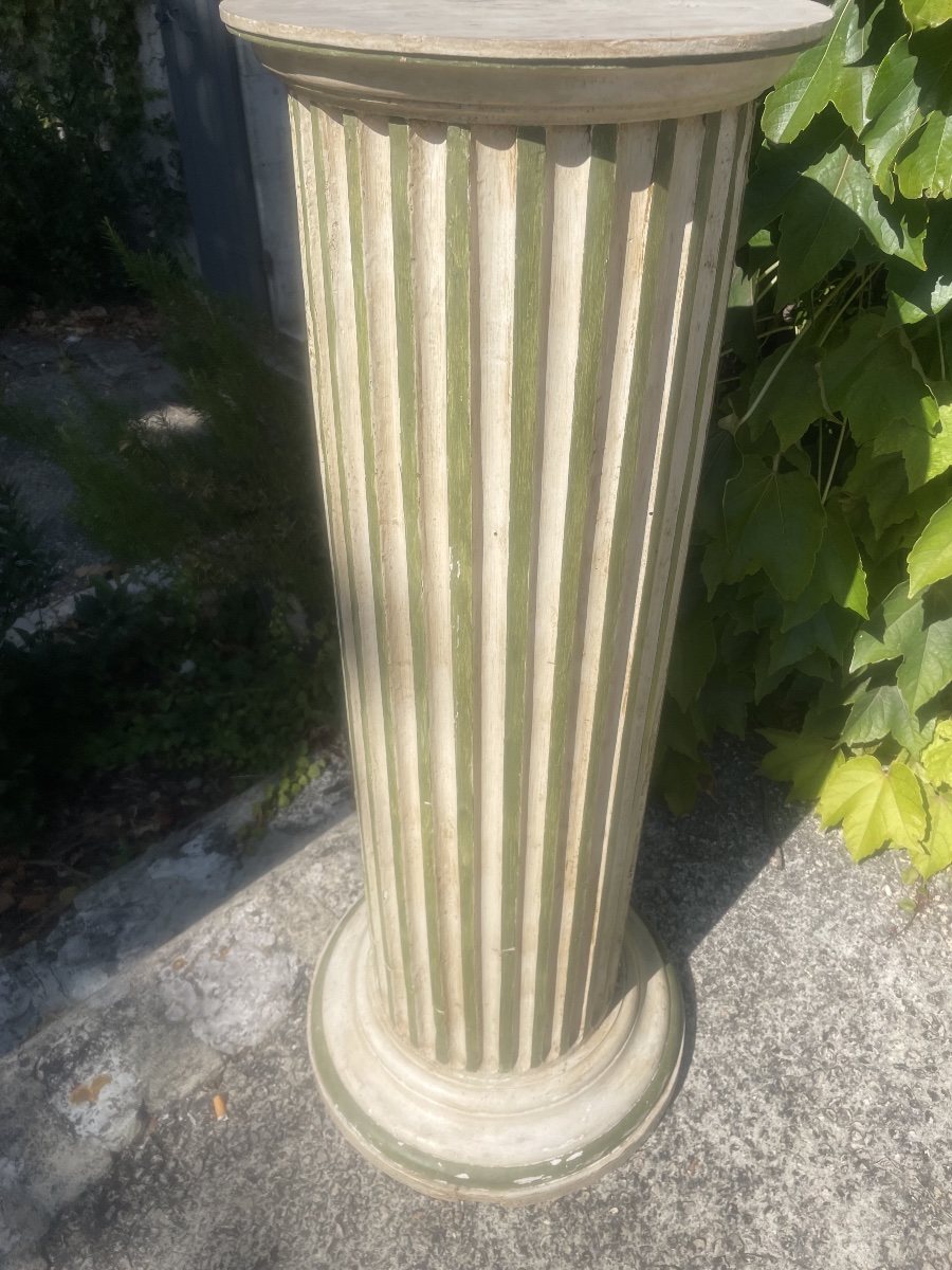 Large Neoclassical Column-shaped Cabinet Made Of Painted, Fluted Wood – 19th Century-photo-3