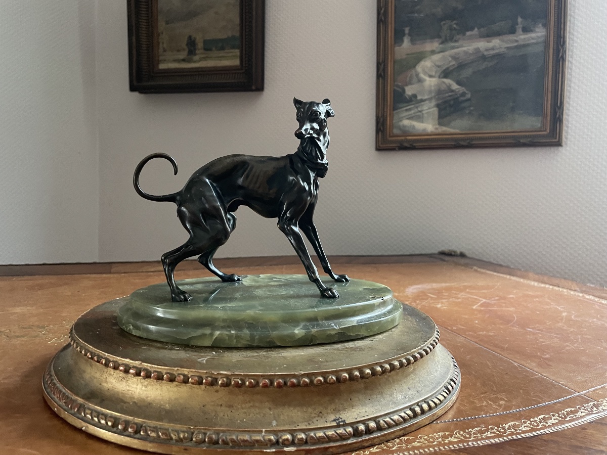 Lévrier en bronze – d’après Pierre-Jules Mêne – fin du XIXᵉ siècle-photo-3