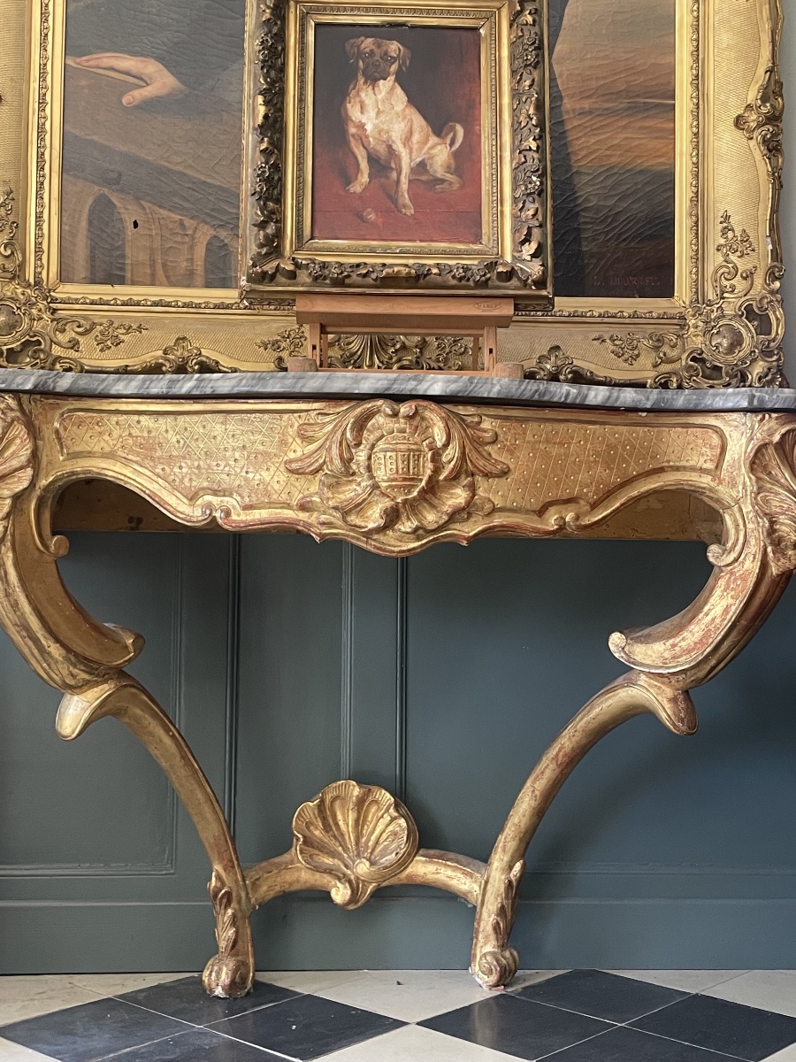 Importante console provençale en bois sculpté et doré -photo-3