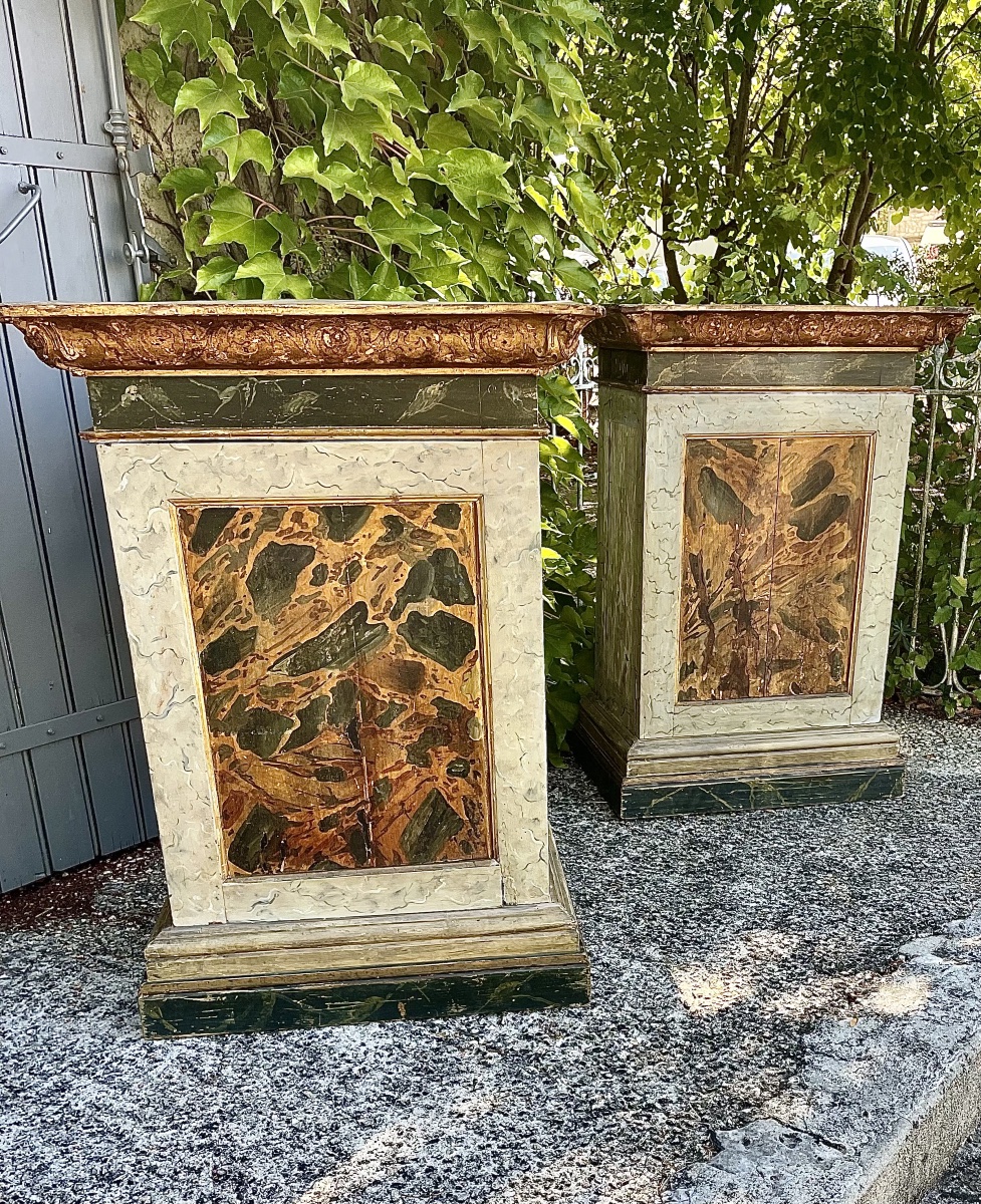 Pair Of Polychrome Wooden Sheaths — 19th Century