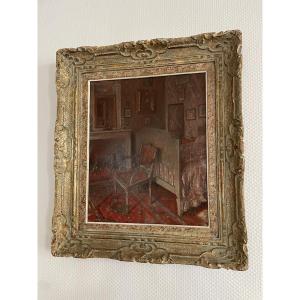 Paul Urtin (1874-1962) – Intérieur intimiste au mobilier Louis XVI –