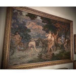 "grande Bacchanale," Oil On Canvas, Early 20th Century