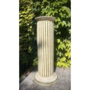 Large Neoclassical Column-shaped Cabinet Made Of Painted, Fluted Wood – 19th Century