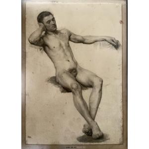 Pair Of Academic Male Nudes – Life Drawing, Circa 1900