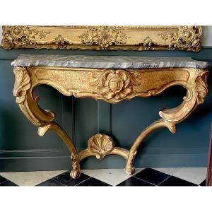 Large Provençal Console Table Made Of Carved And Gilded Wood