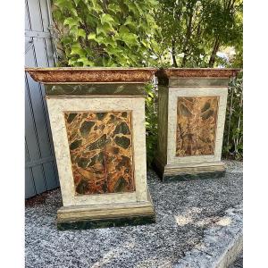 Paire de gaines en bois polychrome — XIXᵉ siècle