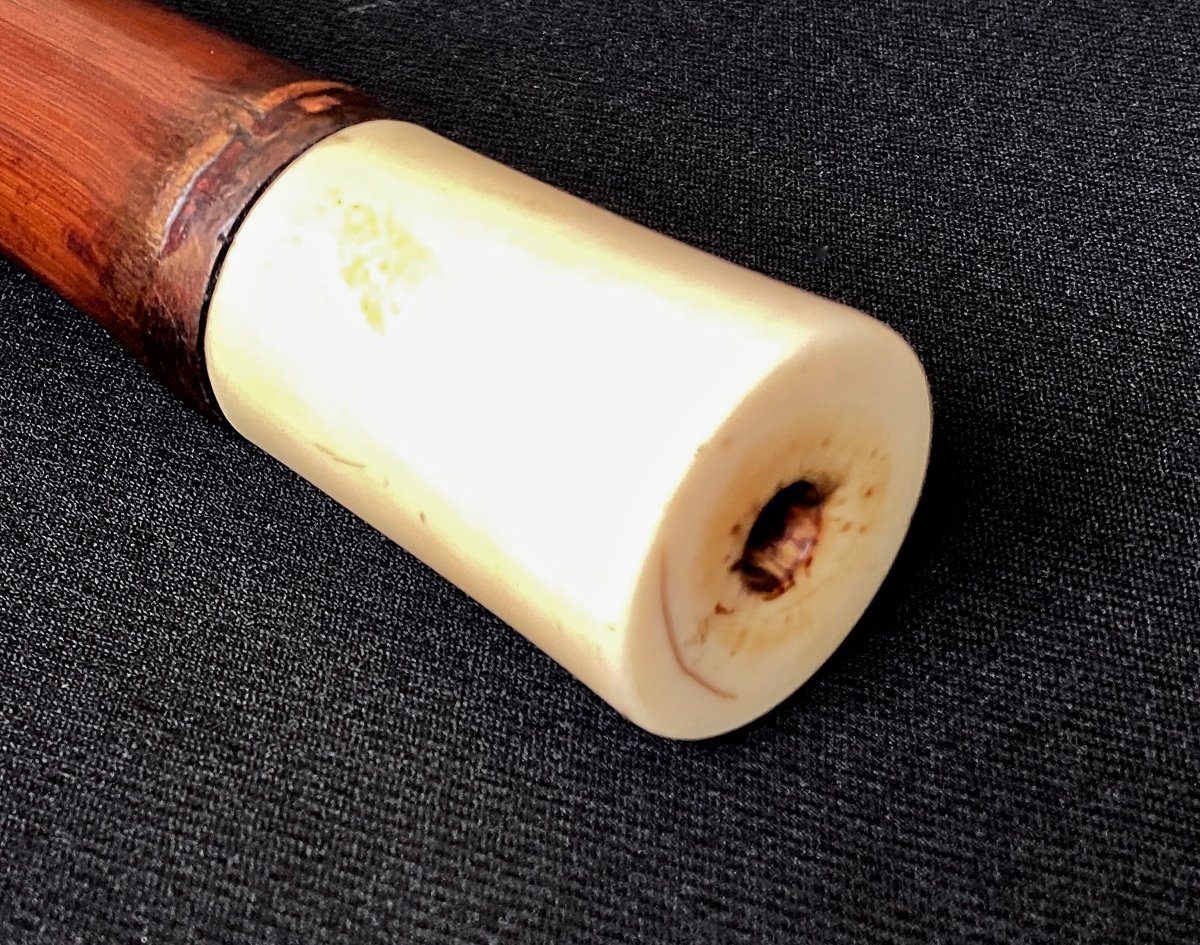 Opium Pipe In Bamboo, Paktong And Coloured Stones-photo-2